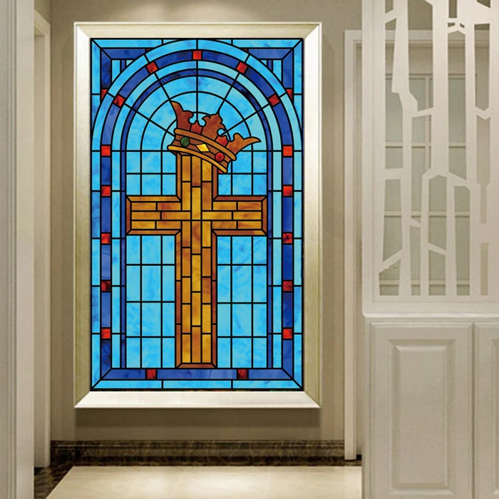 Church Stained-glass Self-adhesive Matte Sticker Cross Explosion Proof Suntan Film Stained Glass Window Film Window Tint