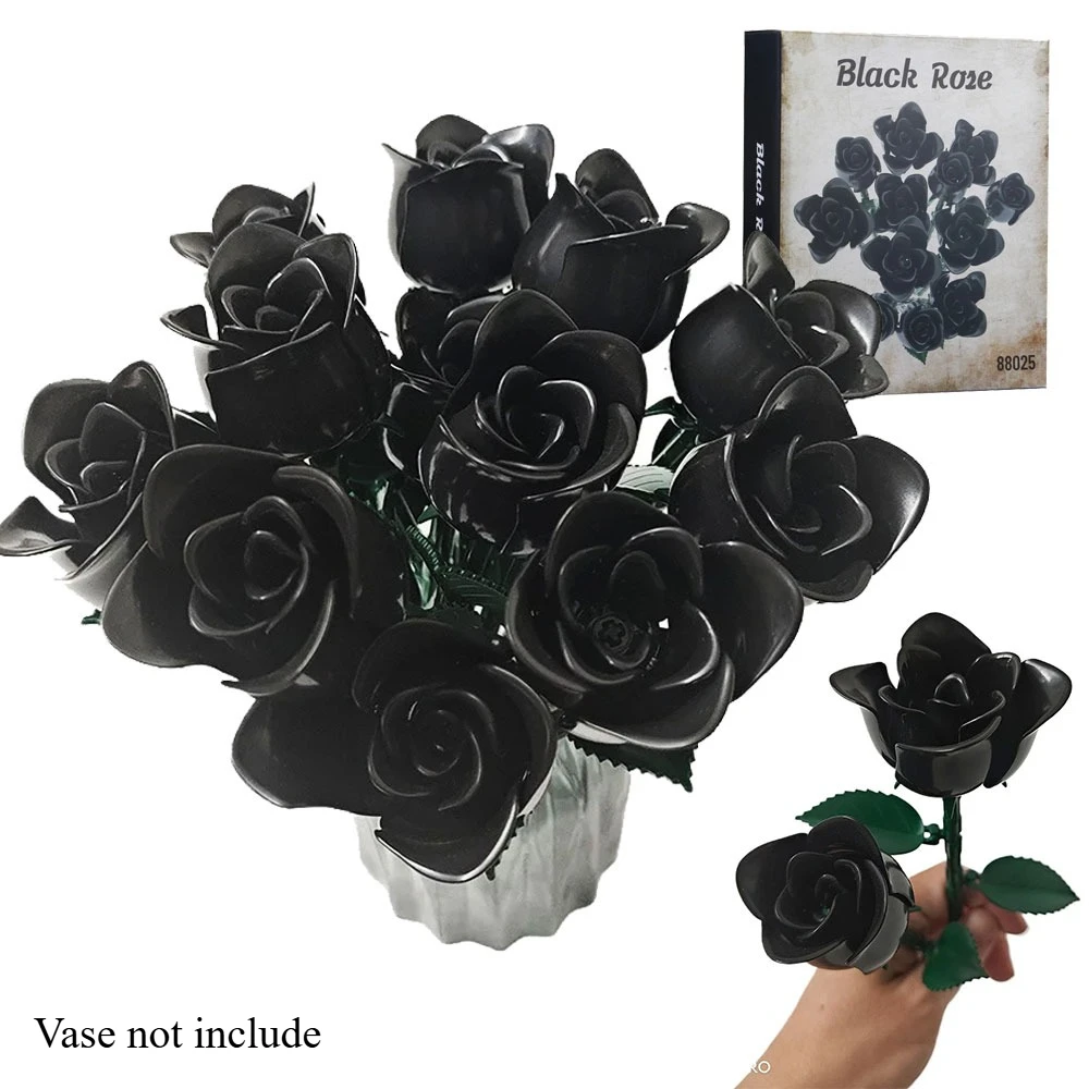 

657PCS Creative Romantic Black Rose Flower Bouquet Building Blocks Home Decoration Construction Bricks Birthday Girl Lady Gift