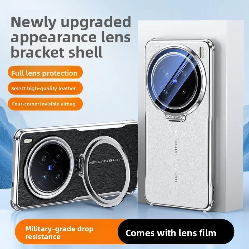Etui VIVO X300 Pro Luksusowe Skórzane z Ochroną Obiektywu i Podpórką, Tylna Obudowa do Vivo X 300, Odporne na Wstrząsy, Przyjemne w Dotyku, Funda — zdjęcie produktu 3