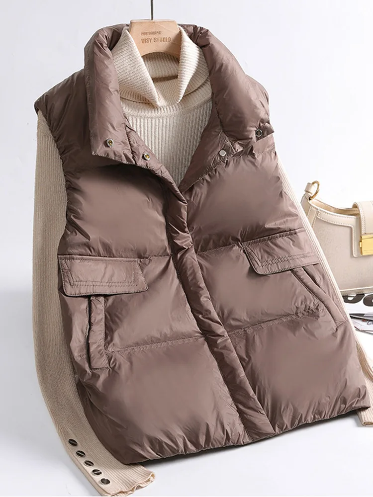 SEDUTMO Winter Ultra Light Thin Duck Down Jacket Women Quilted Short Warm Basic Vest Casual Pocket Waistcoat ED1873