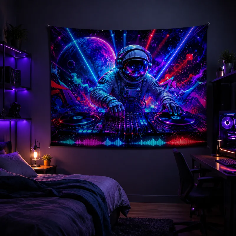 Vikama Cyberpunk Anime Tapestry Futuristic Aesthetic Vikama Cyber Space Tapestry Cool Astronaut Dj Mixing Console Vinyl