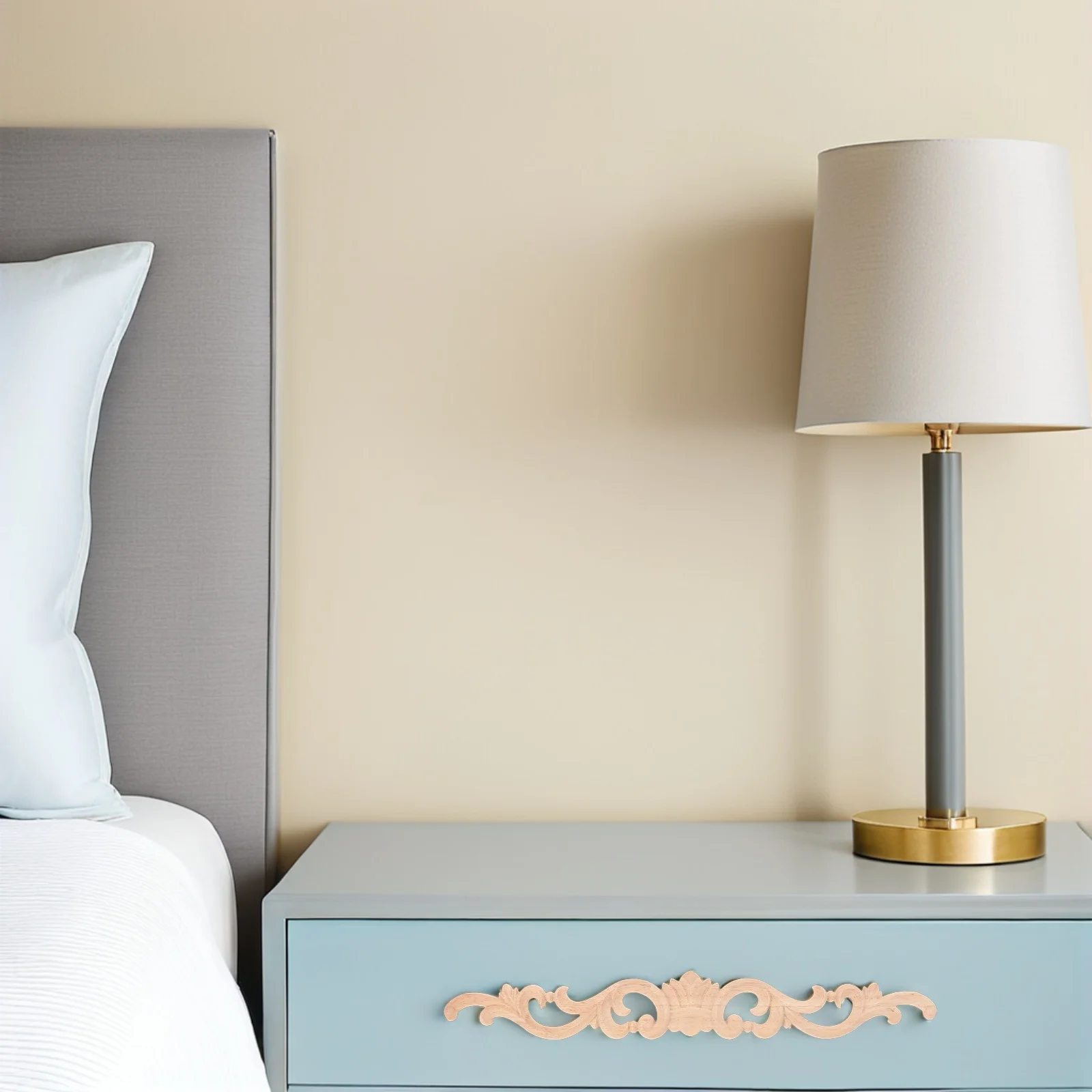 

2pcs Solid Wood Flower Applique Onlays Decorative Carved Trim For Door Cabinet Furniture Dresser Wardrobe Bedroom Living Room