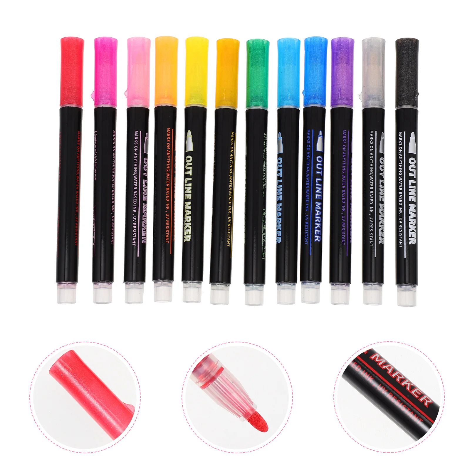 

12Pcs Colored Pens Compact Safe Durable Multi-Function Household Office School Paint Accessories