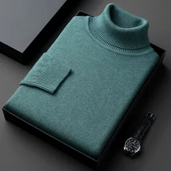 Autumn Winter Knit Turtleneck Sweatwear Men Solid Color Anti-Pilling Knitted Turtleneck Pullovers Fashion Slim Fit Sweatwear Man