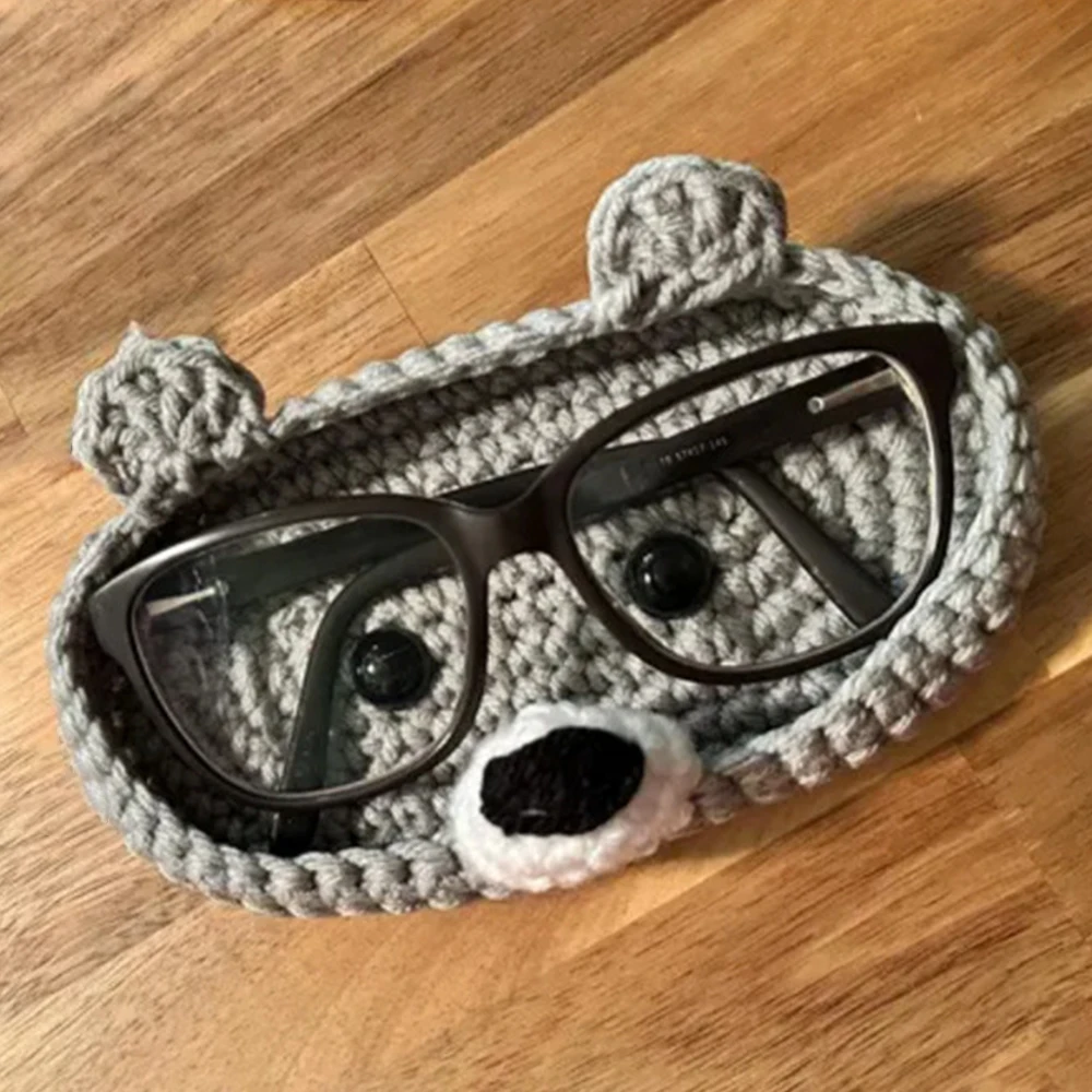 New Handmade crochet Eyeglasses Holder Cartoon Funny Eyeglass Tray Cute Desktop Decoration Crochet Bear Tray Mother's Day Gift