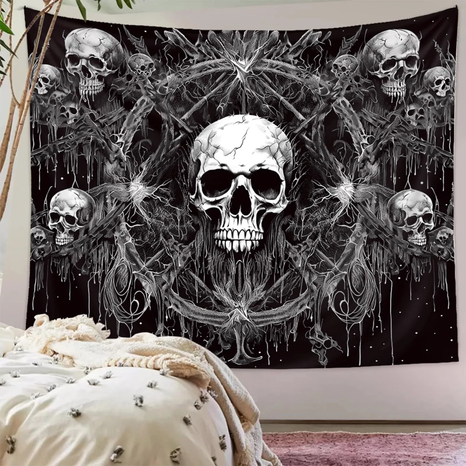 

Gothic Black And White Skull Pillowcase Dark Art Skeleton Polyester Cushion Cover For Living Room Sofa Bedroom Decor
