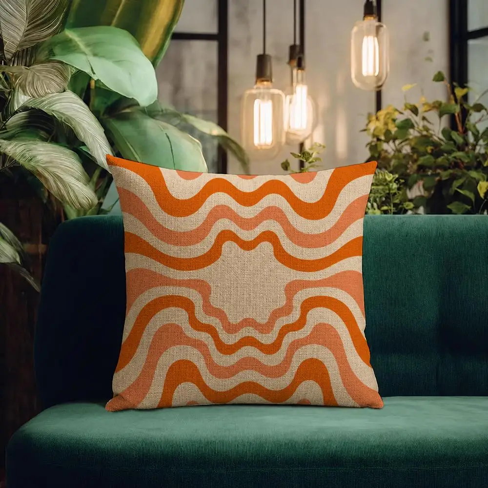 Art Retro Hippie Sun Wave Pattern Cushion Cover Natural Linen Pillowcase Set Cushion Cover for Sofa Bedroom Chair
