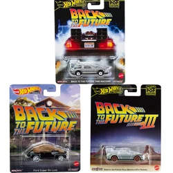 Orijinal sıcak tekerlekler Premium araba Pop kültür geri gelecek oyuncaklar Boys için 1/64 Diecast zaman makinesi Ford süper De Luxe hediye