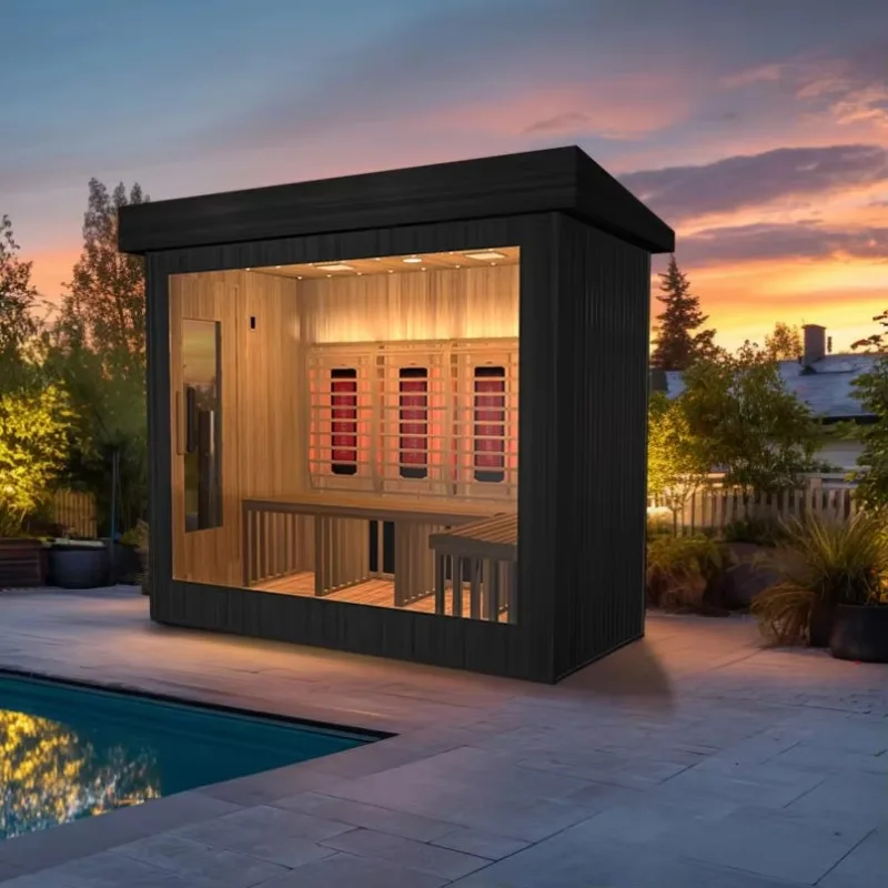 Outdoor Luxury 4-6 Person Red Cedar Wood Far Infrared Sauna Room with Roof