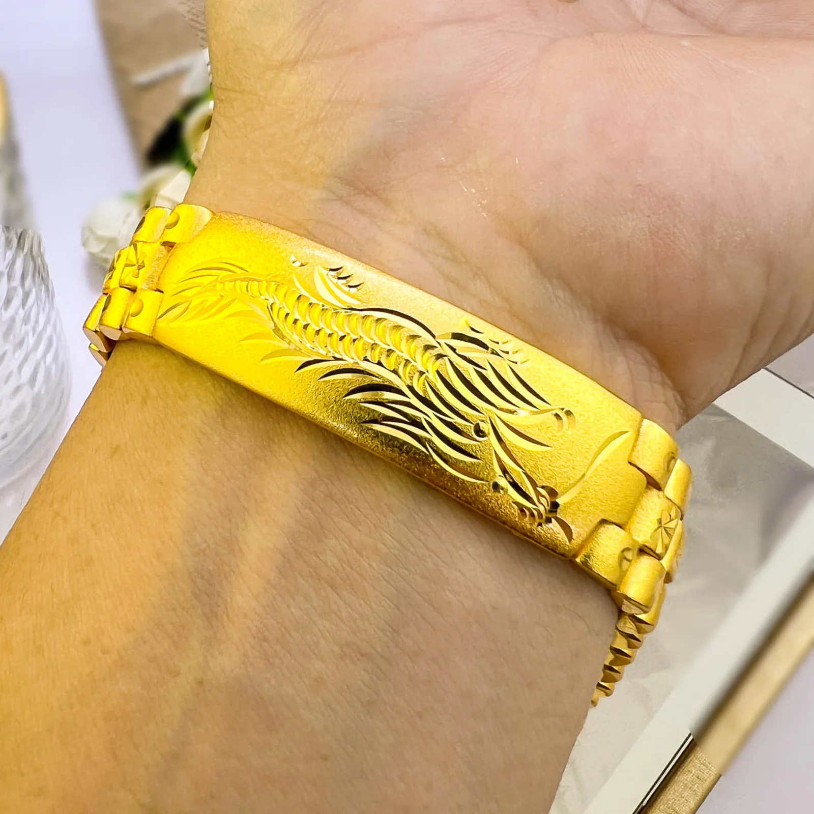 

Exquisite Gold Shop Same Style Men's Bracelet 9999 24K Real Gold Dragon Pattern Love Tail Luxury Beautiful Jewelry