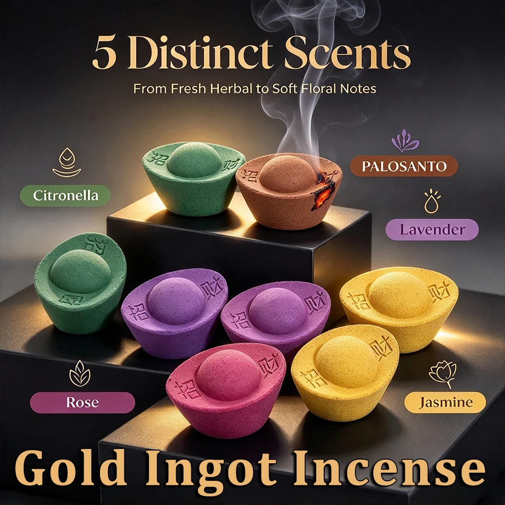 Large Gold Ingot-Shaped Incense, 2.5cm High, Burns for about 50 Minutes, Made from Handcrafted Incense Powder, Soaked in Essential Oils, with a Rich and Dense Fragrance, Purifies the Air and Eliminates Odors, Contains