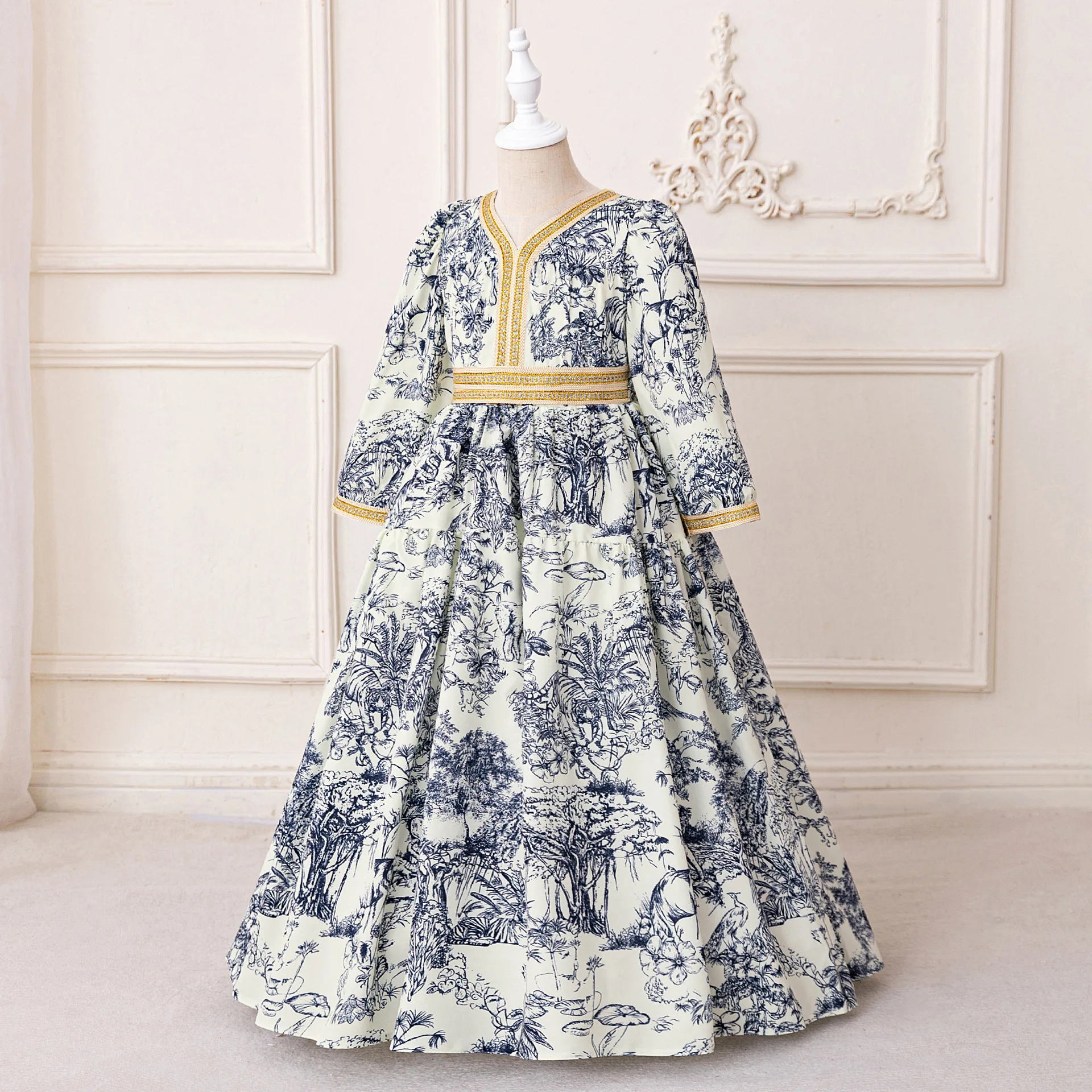 Children's Elegant Party Dresses For Girls Print Long Dress Elegant Formal Festive Dress Girl Clothes Birthday Princess Dress