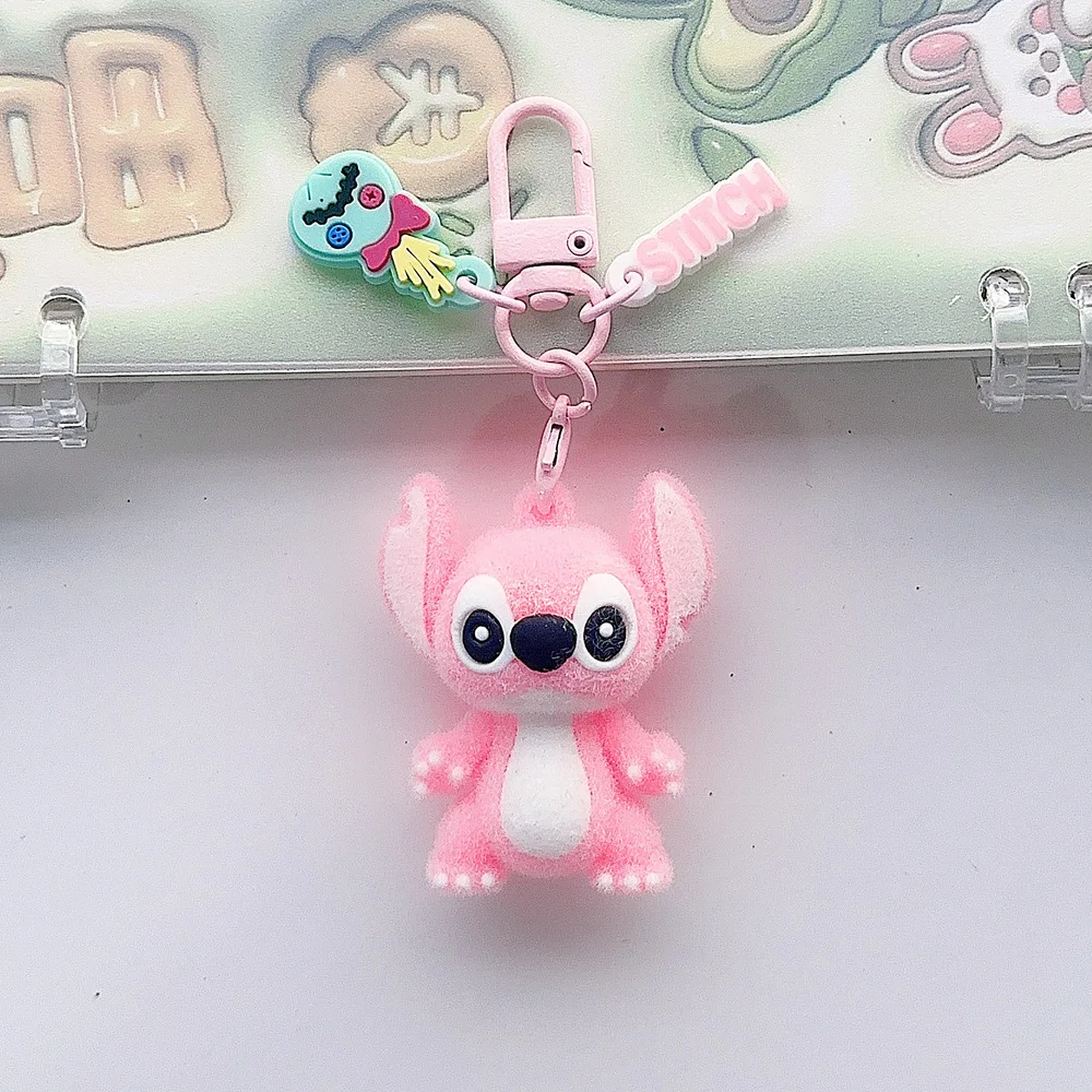 스티치 플러시 키 체인 몰려들 표면 귀여운 만화 가방 커플을위한 매력 열쇠 고리 BFF 선물 카와이 액세서리
