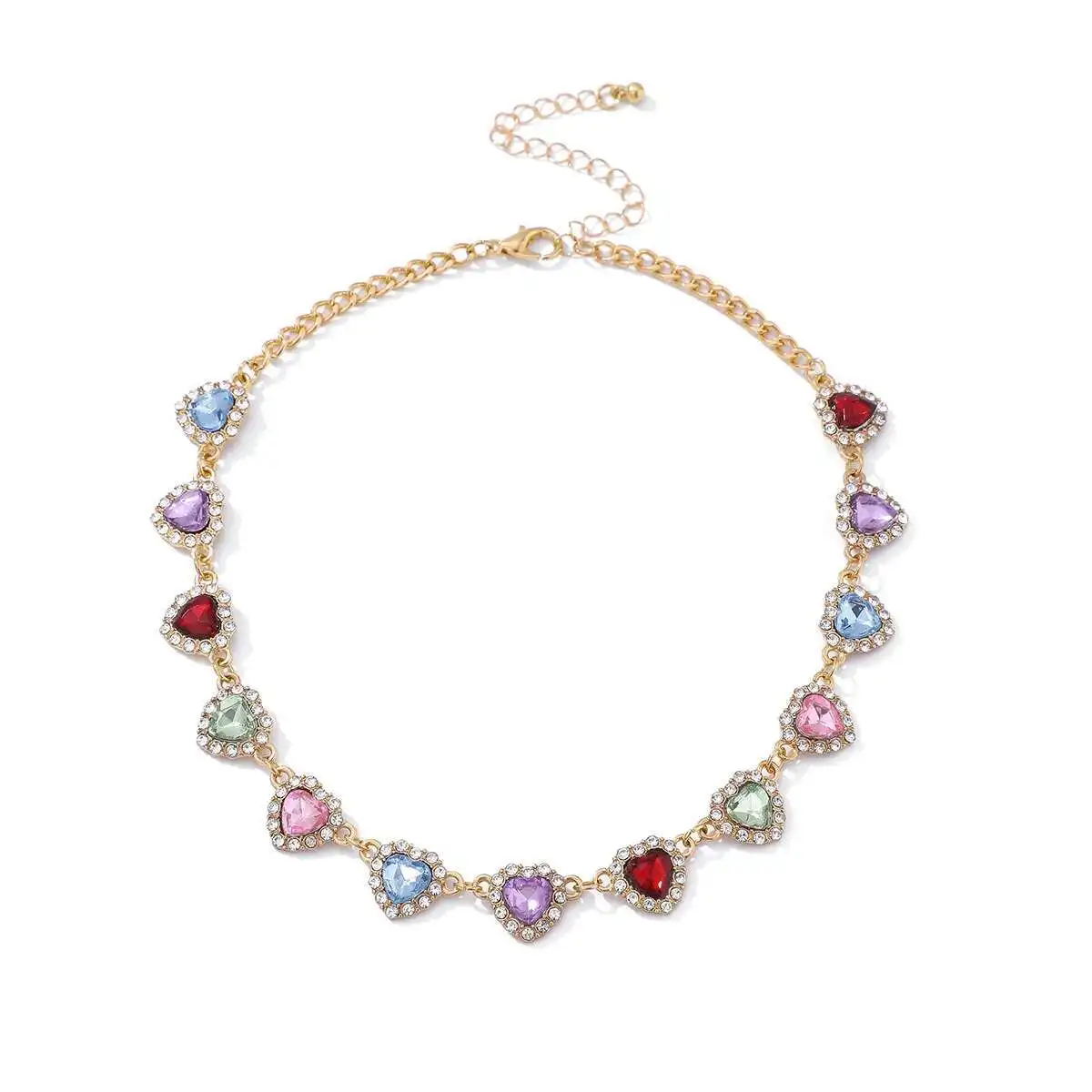 IngeSight.Z رائعة فاخرة الحب القلب القلائد النساء الإبداعية الملونة حجر الراين المختنق الهيب هوب لامعة الترقوة سلسلة مجوهرات #5