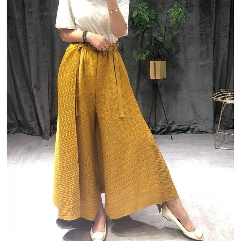 Chic Pleated Straight Pants Women Spring Summer Elastic High Waist Pleated Wide-legged Pants Oversized Trouser Black Clothes