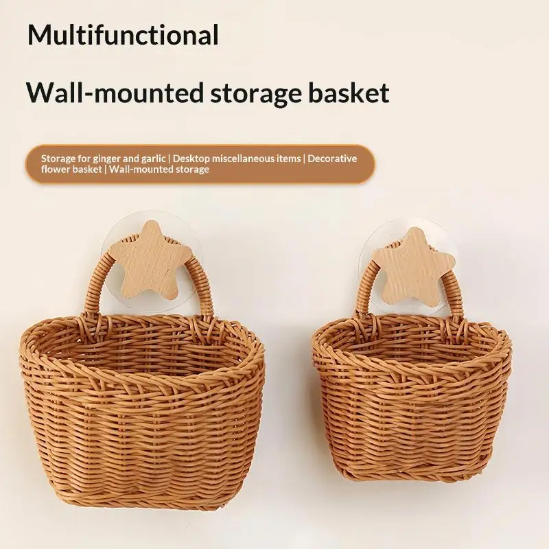 № Wall Hanging Basket Boho Style Hand-Woven Hanging Storage Baskets Kitchen Ginger Garlic Scallion Egg Fruit Storage Box