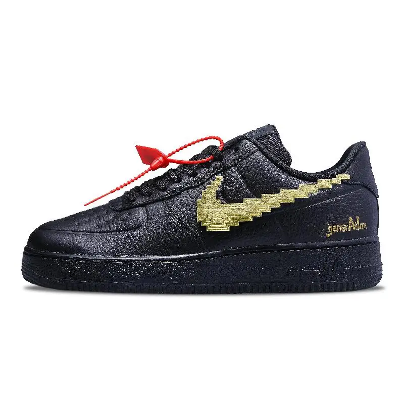 【Customize】Nike Air Force 1 Skateboarding Shoes Men Low-top Black/gold Sneakers shoes FB8875-001