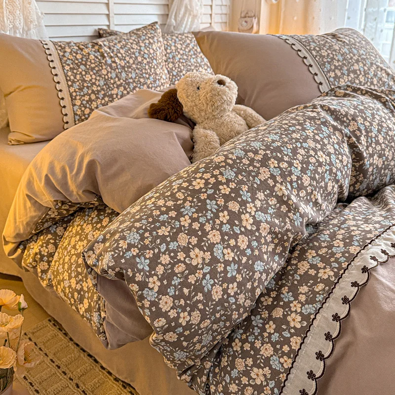 Patchwork Duvet Cover with Lace Pastoral Style Quilts Cover Skin-friendly funda nordica 150 cama Single/Queen/King Size 이불커버