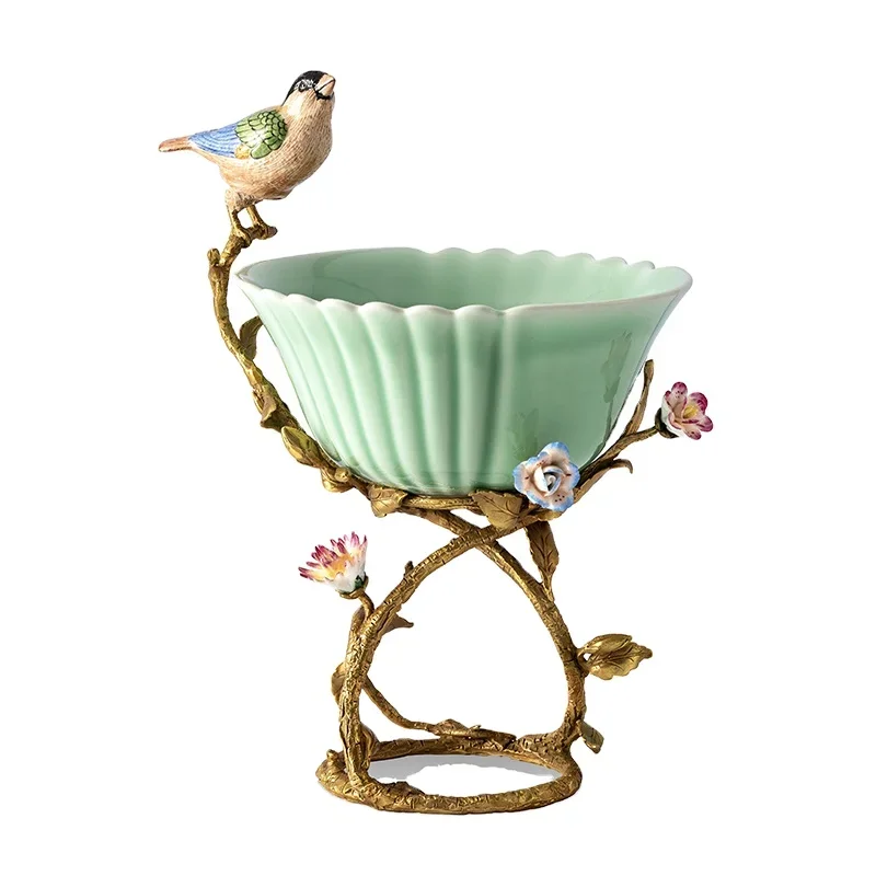 

Exquisite household ceramic 2021 Chinese The bird fruit candy dish living room snacks light luxury Afternoon tea snack plate