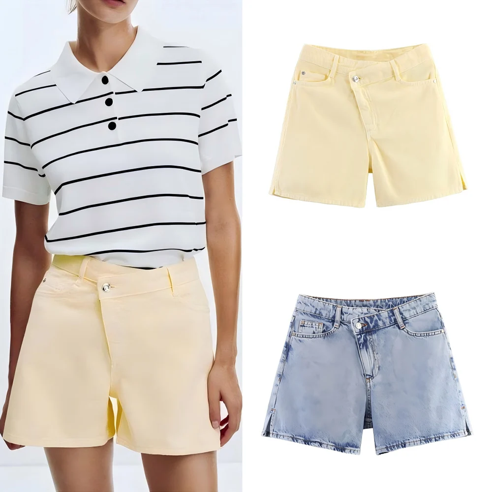 

Женские новые шикарные модные повседневные джинсовые шорты с высокой талией в стиле ретро, женские шорты на молнии с боковым карманом