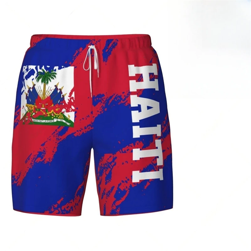 

Fashion Haiti Flag Beach Shorts Summer Casual Men Women 3D National Emblem Printed Short Pants Loose Quick Dry Sports Swim Trunk