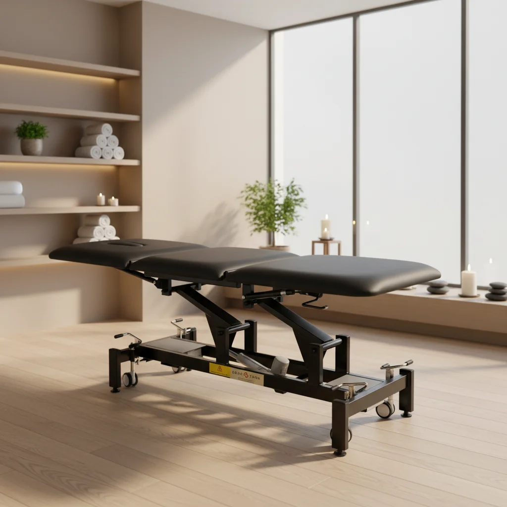 

3-Section Electronic Spa Shiatsu Massage Bed Treatment Table Black Frame & Upholstery for Home Bedroom Hotel & Gym Use