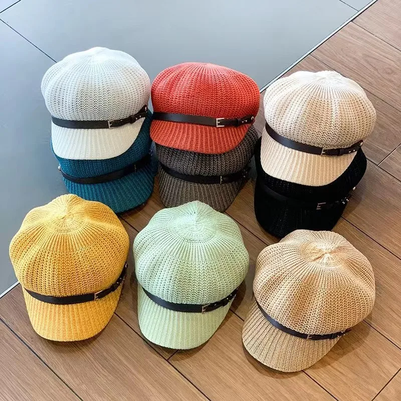 Japanese Cotton And Linen Octagonal Hat Women\'s Summer Thin Peaked Cap Korean Version Of The British Belt Breathable Beret