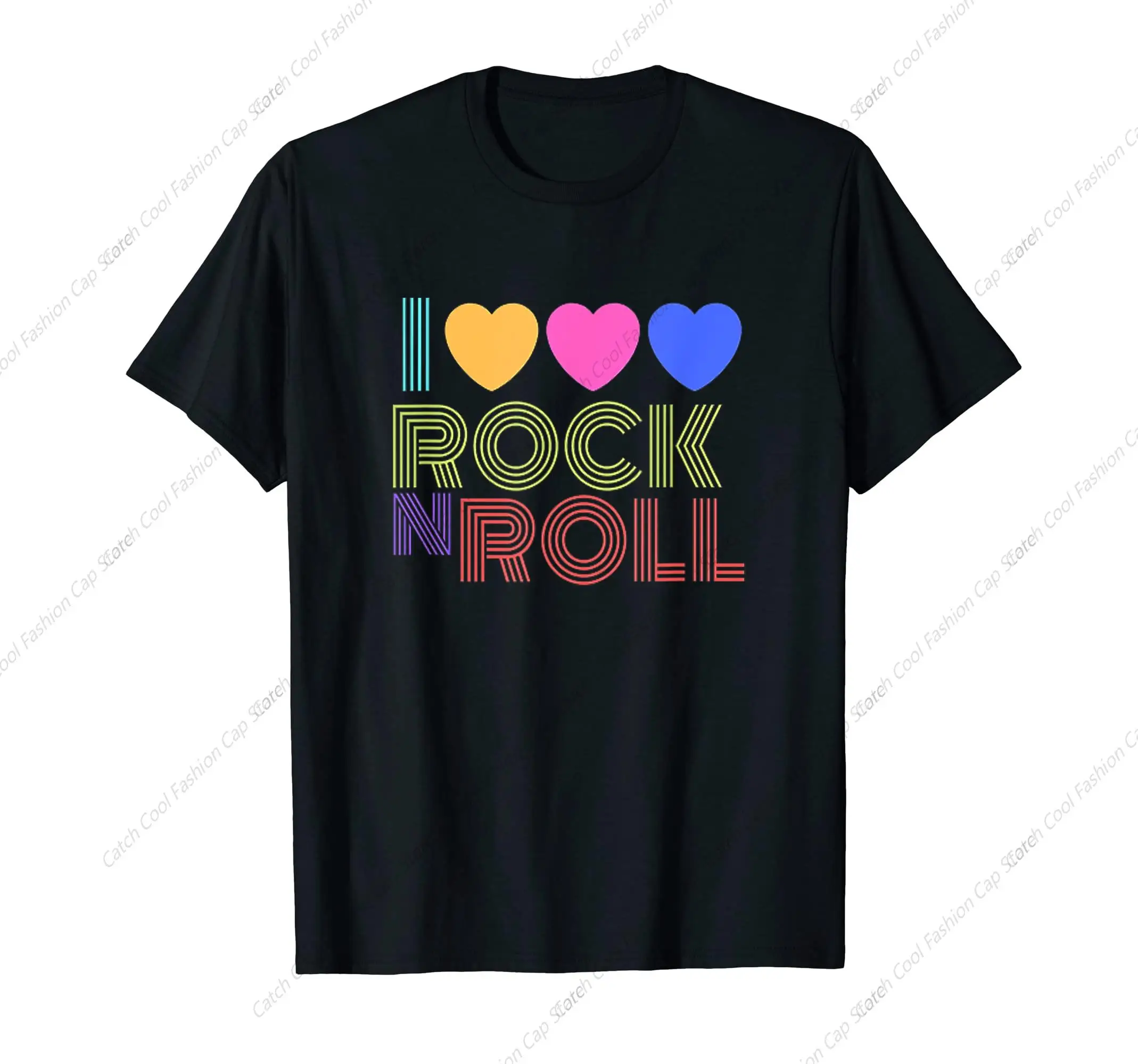 Retro I Love Rock N Roll T-Shirt Short Sleeve Cotton Daily Travel Summer Breathable Casual Round Neck Sports Fashion Tops