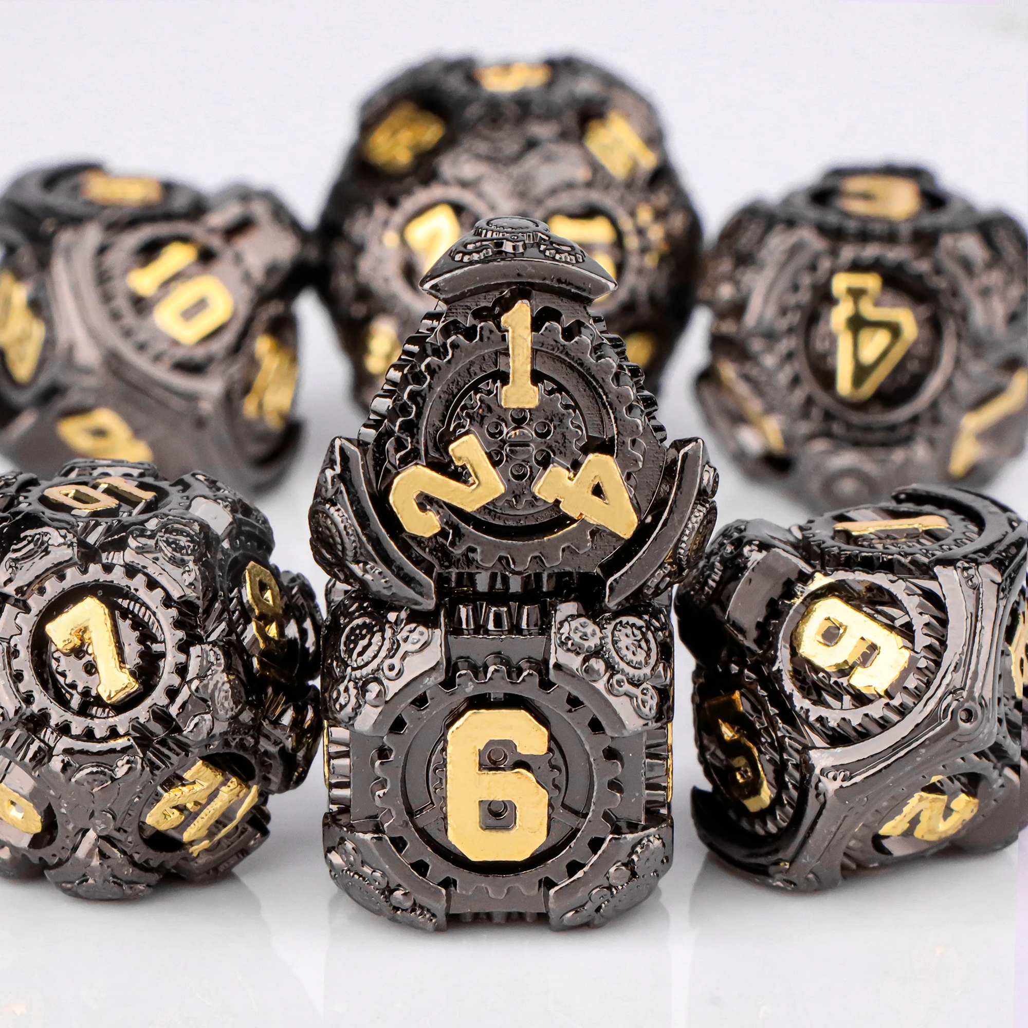 نرد متعدد السطوح من المعدن الأسود DND، مجموعة نرد تروس 7 قطع مجموعة نرد D&D لألعاب لعب الأدوار D وD النرد للزنزانات والتنينات #1