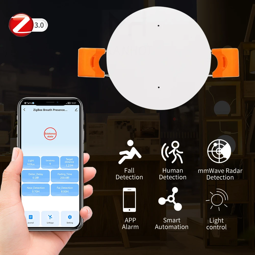 Tuya Zigbee/WiFi Human Presence Sensor MmWave Radar Detector Motion Sensors Luminance/Distance Detection  PIR Ceiling mount