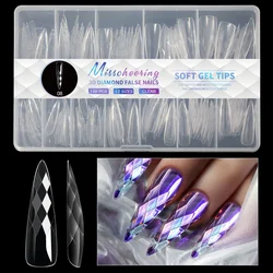 3D Diamond Rhombus False Clear Nail Tips Long Stiletto Coffin Full Cover Nail Art Decoration Tools 12 Sizes 120PC Press On Nails
