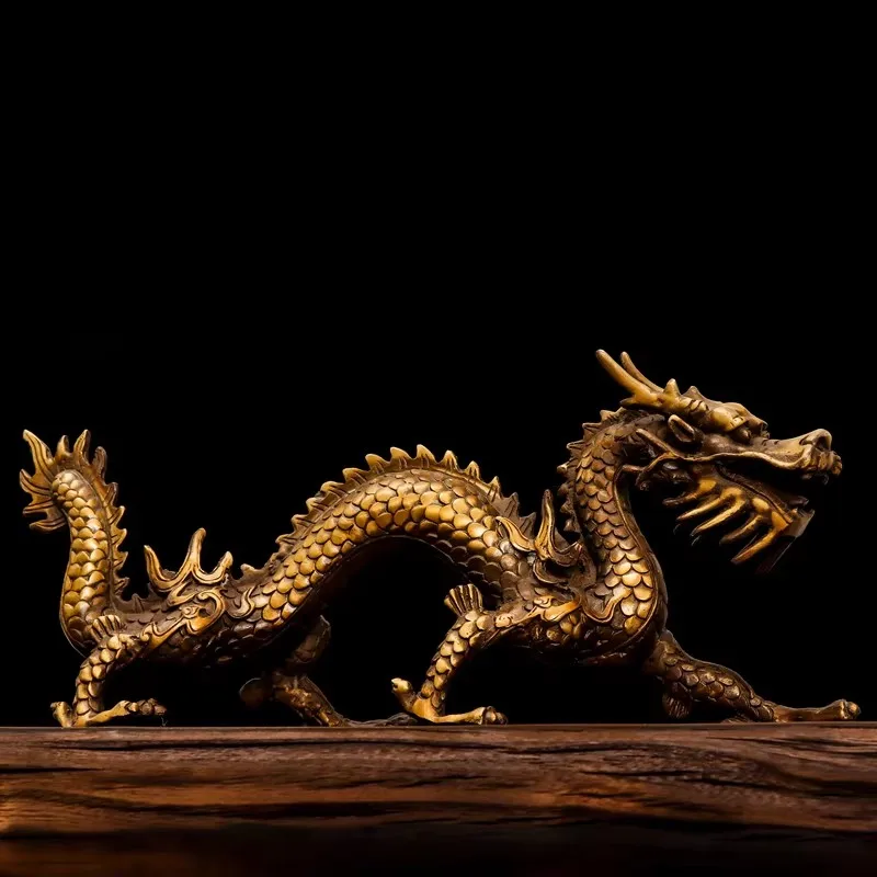 Feng Shui Copper Five Element Dragon Statue Water Fire Earth Symbol Desktop Home Decor
