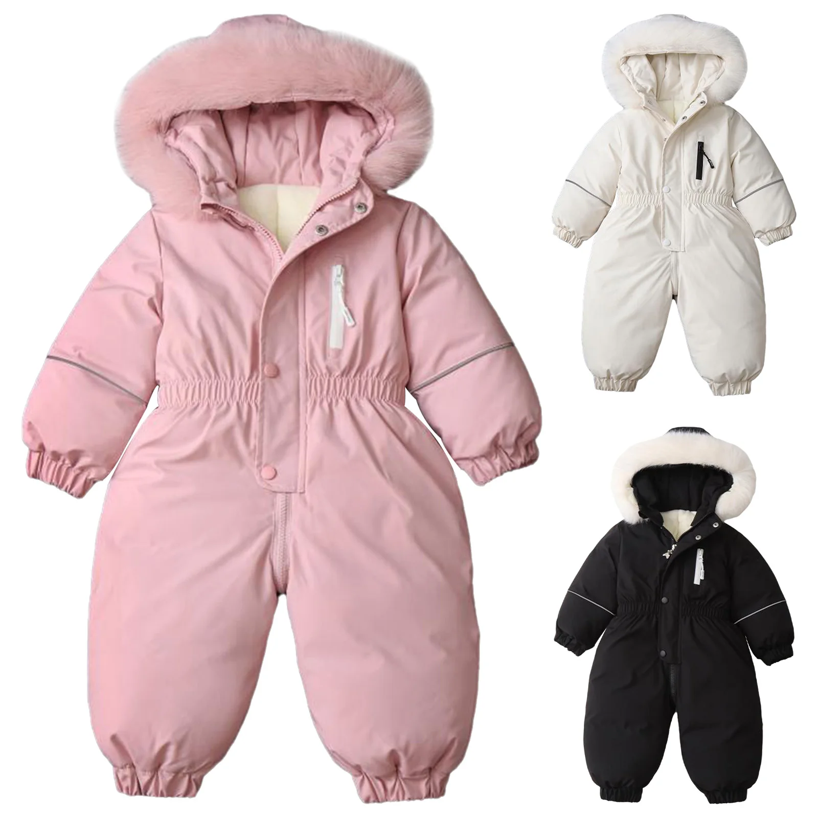 Kids Toddlers Water Resistant Snowsuit Ski Suit Girls Boys Casual Daily Hooded Jumpsuit Long Sleeve Romper Skiwear Sportswear