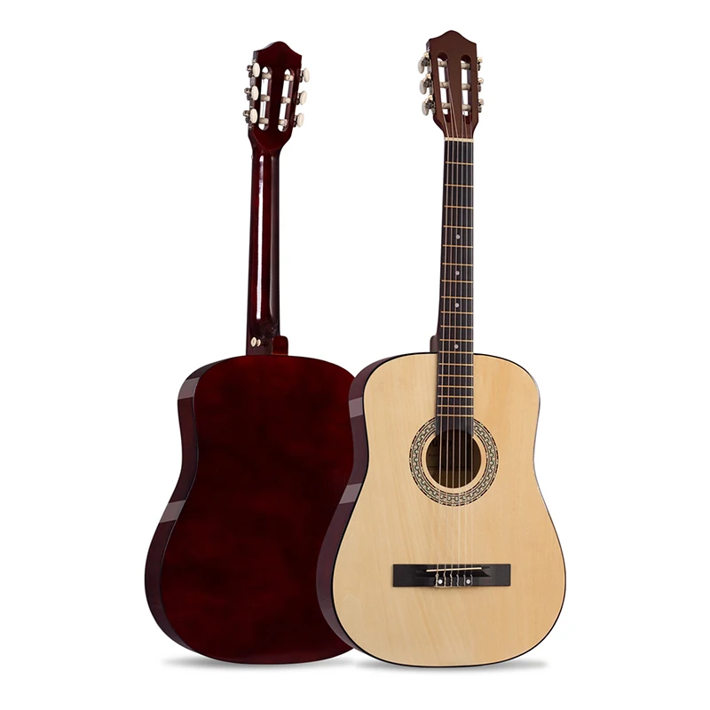 38 Inch Classical Guitar Adults Beginners Practice Guitar Wooden 6 Strings Acoustic Guitars Open Knob Bright Faced Guitars