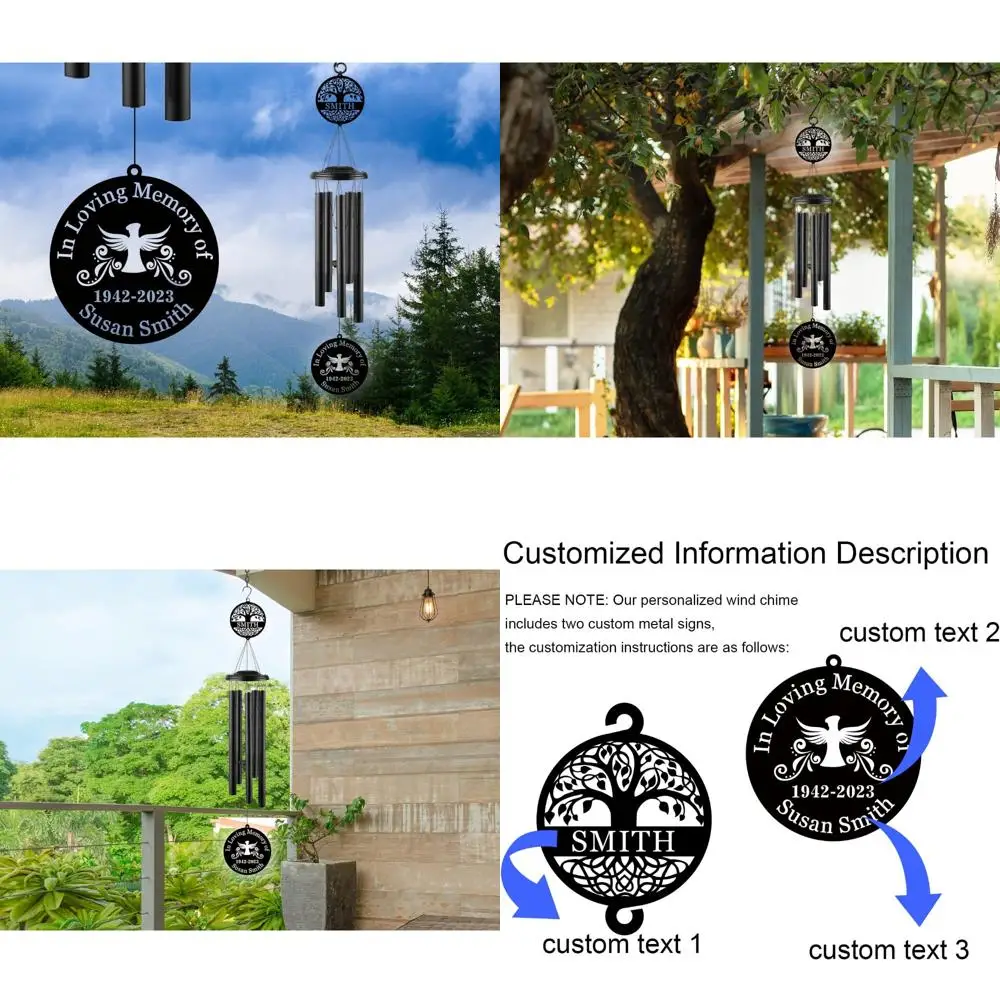 

custom outdoor wind chimes for memorial, personalized sympathy gifts