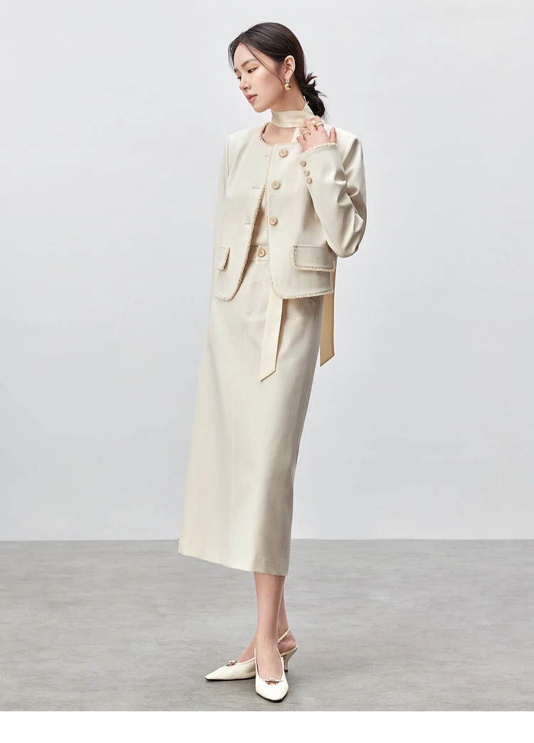 

SENTUBILA женские комплекты юбок из двух предметов, куртка с длинными рукавами и высокой талией, прямые юбки-миди, женские одинаковые комплекты, женские 143Z55931