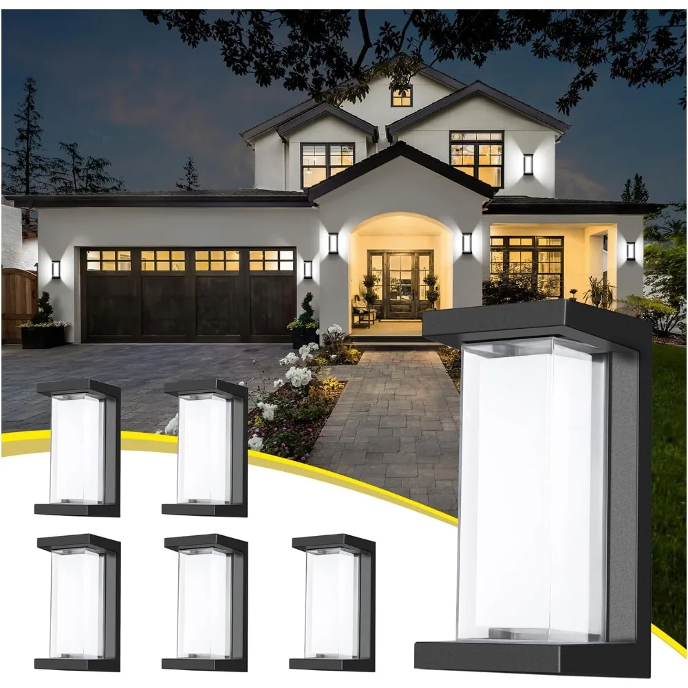 18W Exterior Lighting Fixtures 6 Pack Budget-Friendly Outdoor Porch Lights Modern Black Sconces Wall Mount