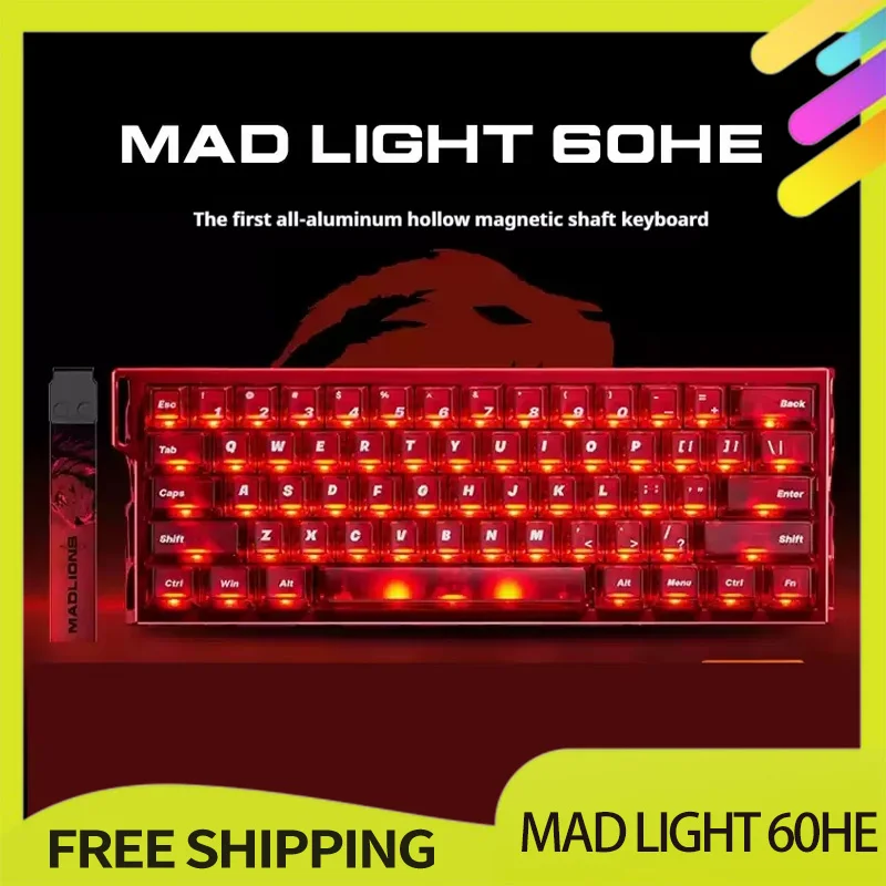 

New Madlions Mad Light 60 HE Magnetic Keyboard Skeleton Gaming E-sport CNC 8000HZ RGB lighti RT0.01 0.1MS Keyboard PC Keycap FPS