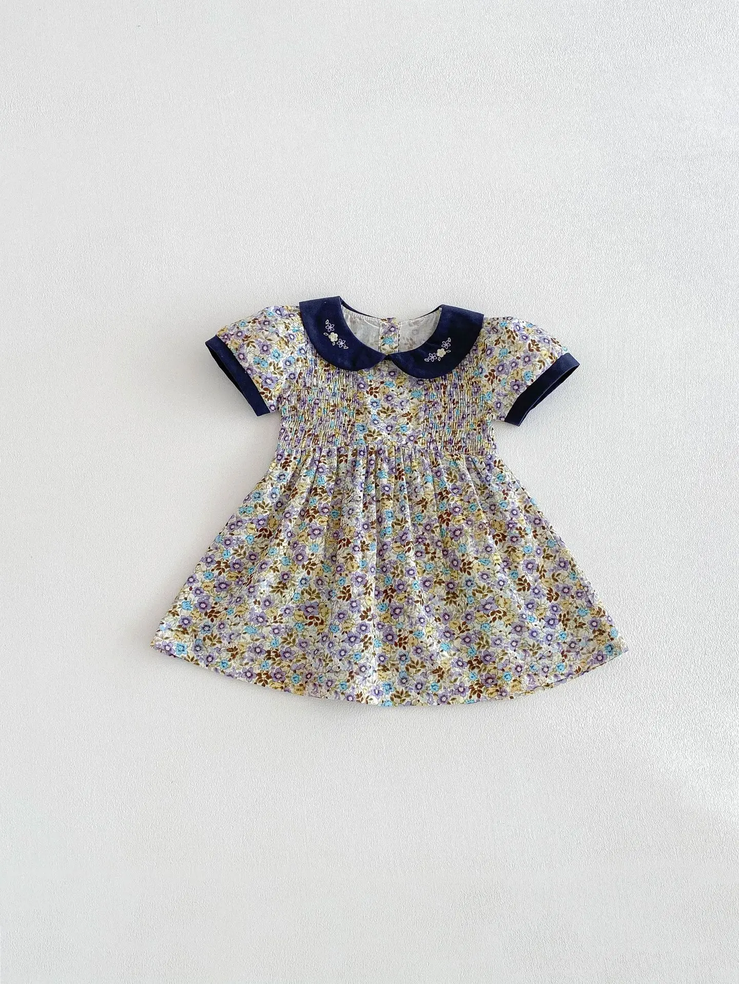 MILANCEL 2026 9M-4T Summer Baby Dress Cute Colorful Floral Thin Girls Dress Embroidered Flower Collar Kids Sweet Princess Dress