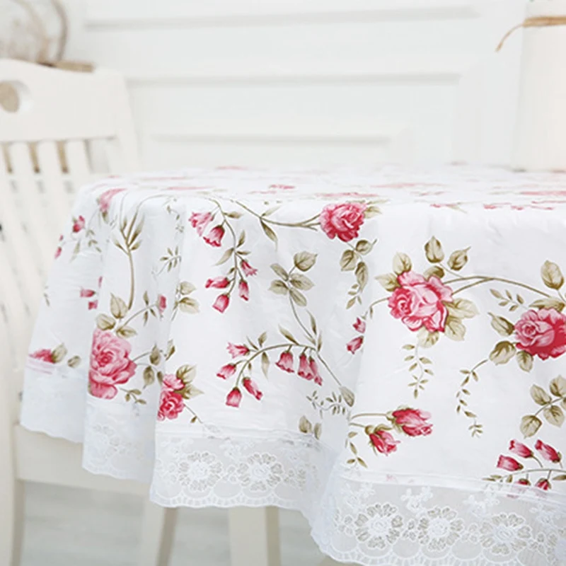 PVC Lace Round Tablecloth Flower Printed Table Cover for Event Wedding Party Waterproof Oilproof Banquet Table Cover