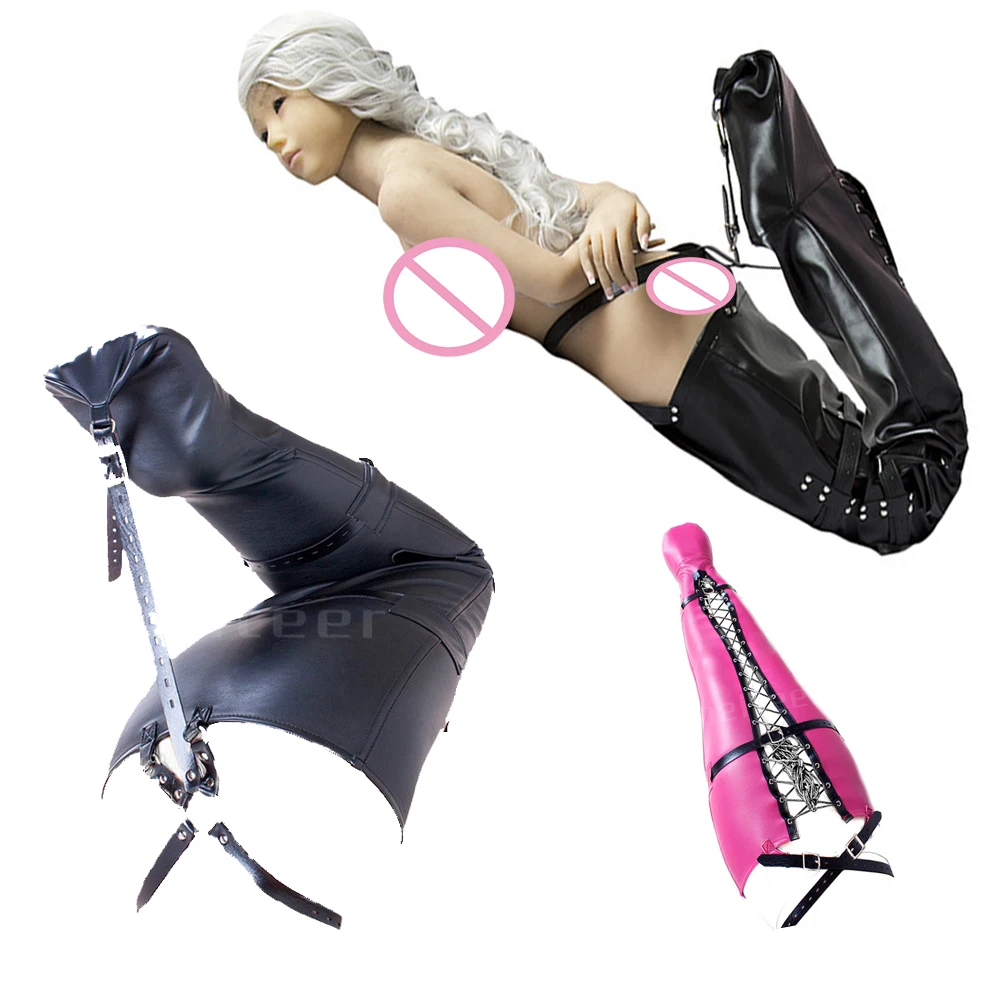 PU Leather Mermaid Straitjacket BDSM Bondage Adjustable Leg Ankle Restraints Bag  Half Body Harness Adult Slave Binders