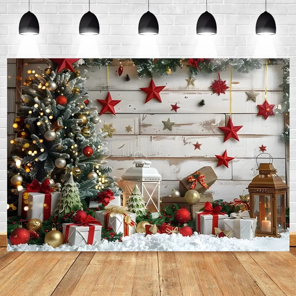 Wooden Board Christmas Background Photography Retro Rustic Wood Wall Christmas Tree Gift Backdrop Party Decor Photobooth Props