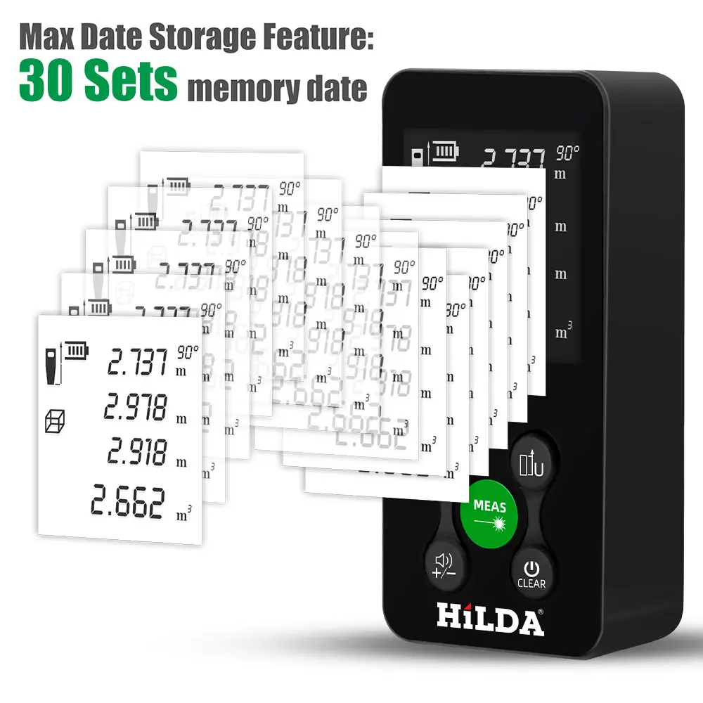 HILDA 50/100/120M Laser-Entfernungsmesser, rotes/grünes Licht, Laser-Entfernung, digitales Klebeband, wiederaufladbar und messbarer Winkel, Lasermaß – Detail 10