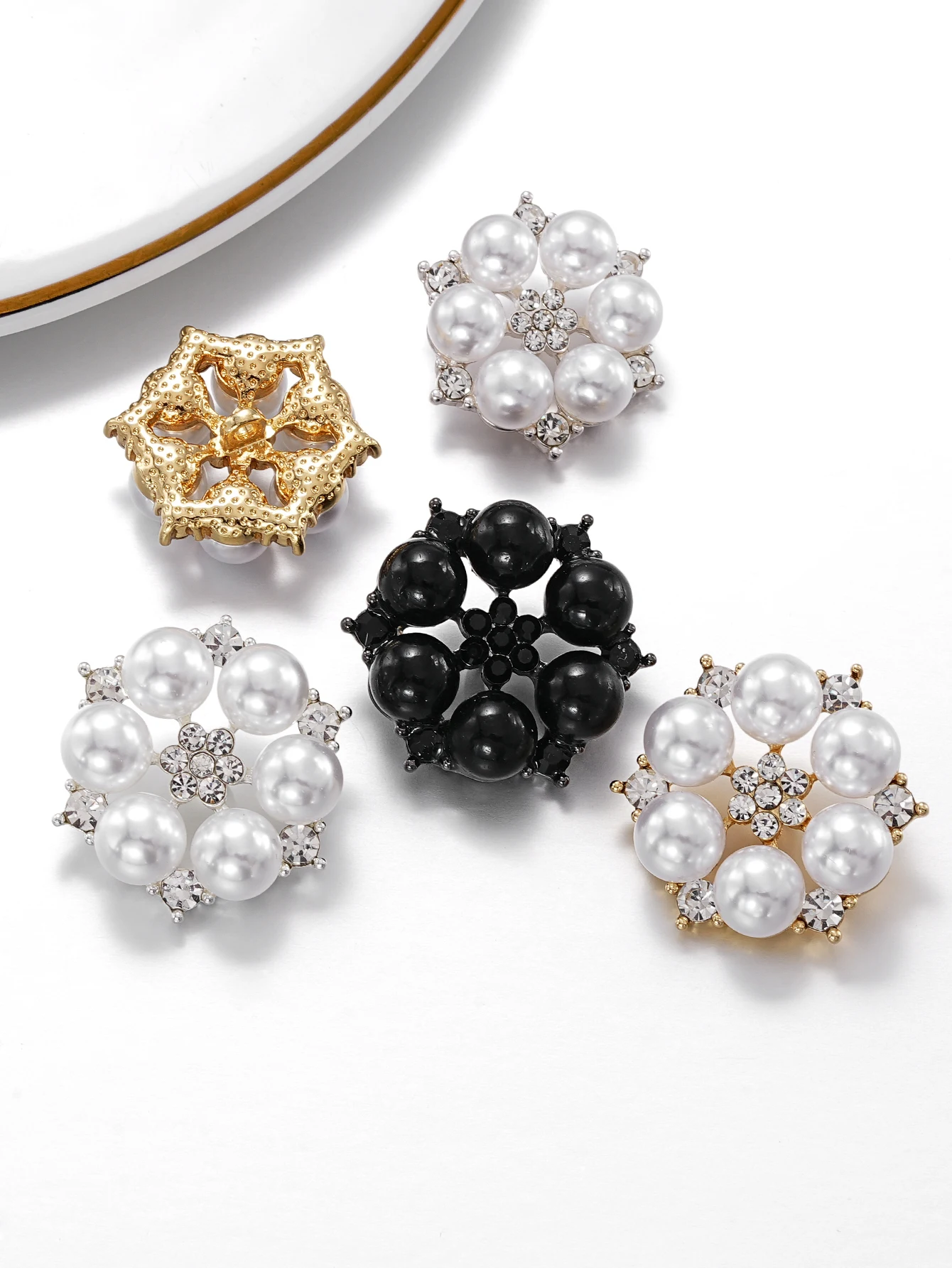 5 قطعة/الحزمة عالية الجودة اللؤلؤ الراين أزرار 21-28 مللي متر زهرة على شكل اكسسوارات الديكور DIY بها بنفسك الحرف والملابس