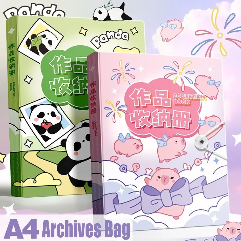 Durable Plastic Archives Bag A4 Transparent Bag File Folder 30/60 Pages Cartoon File Storage Bag Art Collection