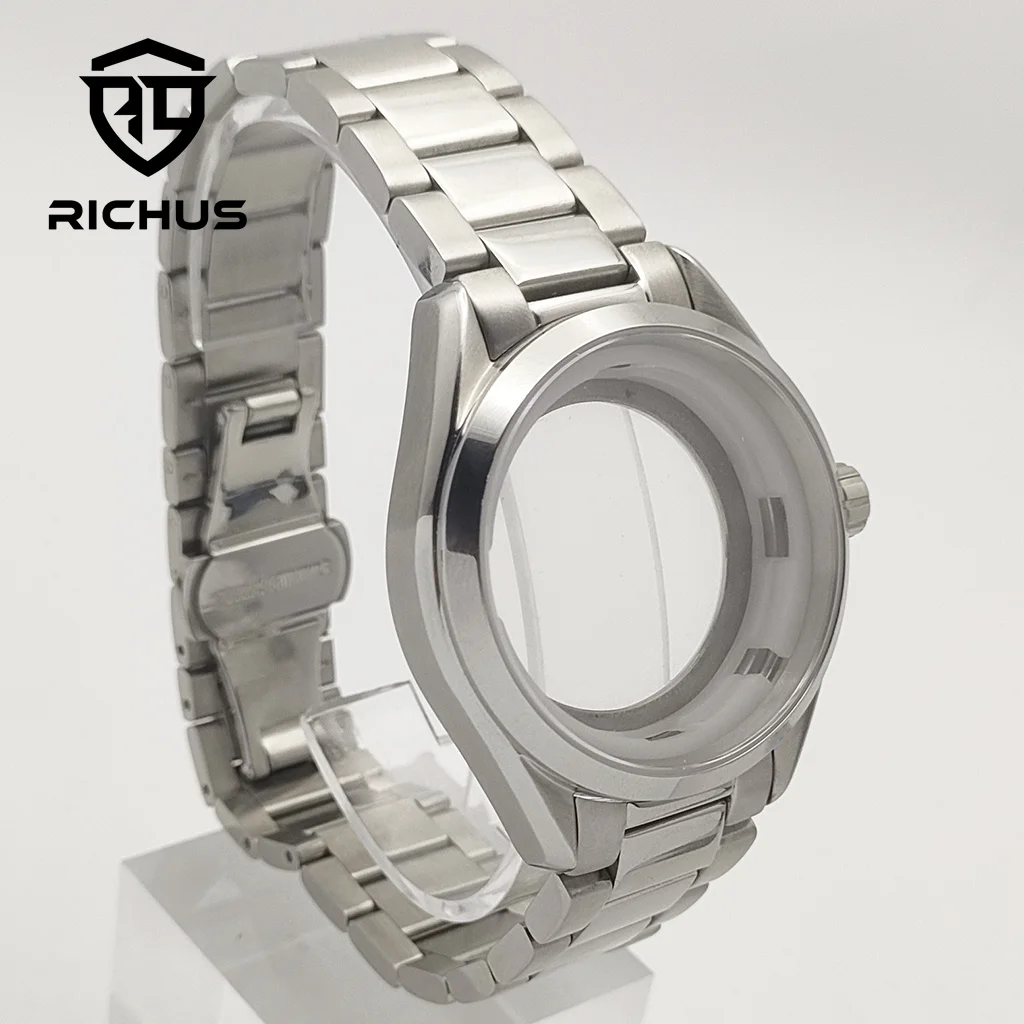 RICHUS NH35 Case 41mm Silver Watch Case Sapphire Glass Fit NH34 NH35 NH36 ETA2836 Miyota8215-DG  Movement