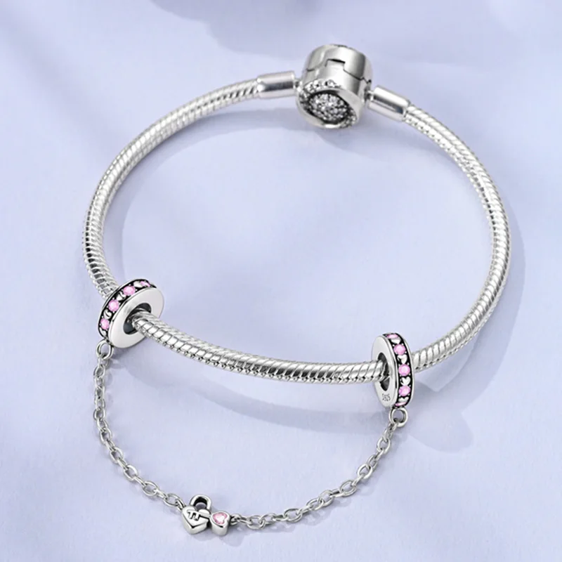 925 Sterling Silver Heart Lock Secret Love Safety Chain Fit 3mm Original Bracelet DIY Women Exquisite Anniversary Jewelry Gifts