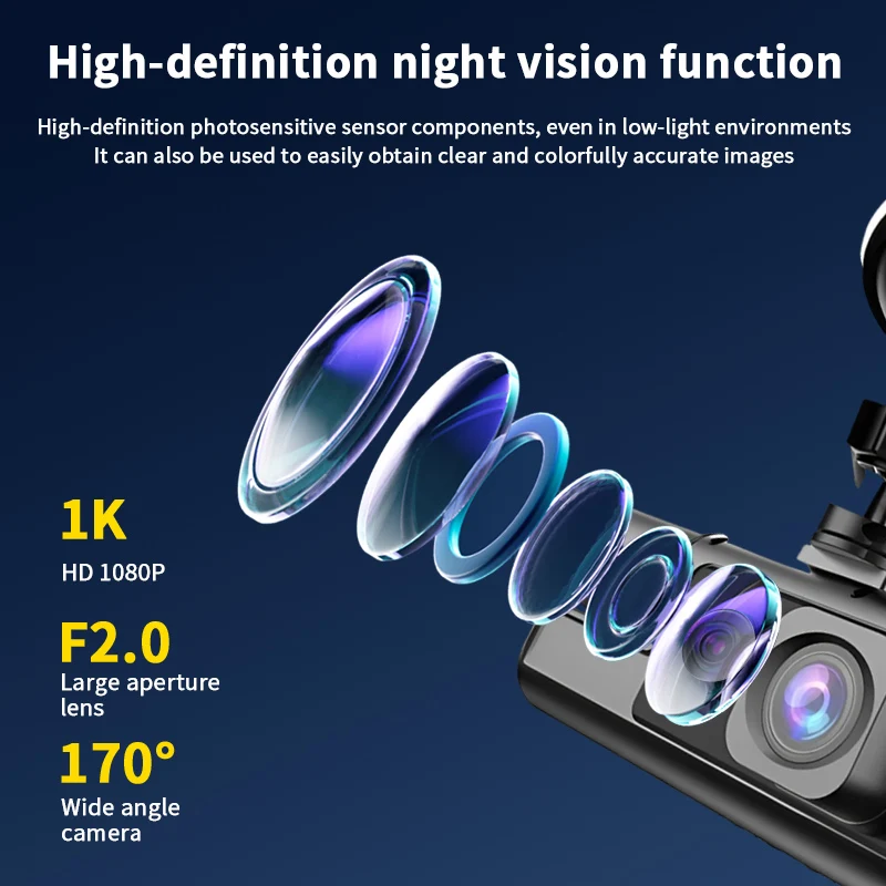 3 Camera 1080P Car DVR Dash Cam with WiFi 170° Wide Angle 180° Rotatable Lens Infrared Night Vision Loop Recording
