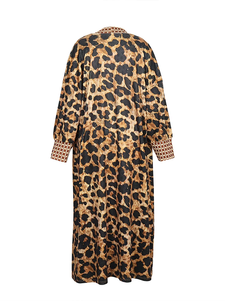 Plus Size 2024 Autumn And Winter New Leopard Print Cardigan Jacket No Doorstop Long Personalized Wind Loose Women\'s Jacket