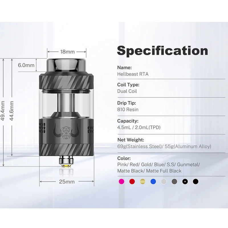 أحدث Hellvape Hellbeast RTA البخاخة ملء علوي 4.5 مللي ملف مزدوج 810 طرف بالتنقيط واسع Vape Mod التوافق السجائر الإلكترونية #3